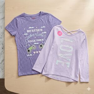 Girls Shirt Lot 2 Piece Short and Long Sleeve Casual Wear Purple Lavender Size M